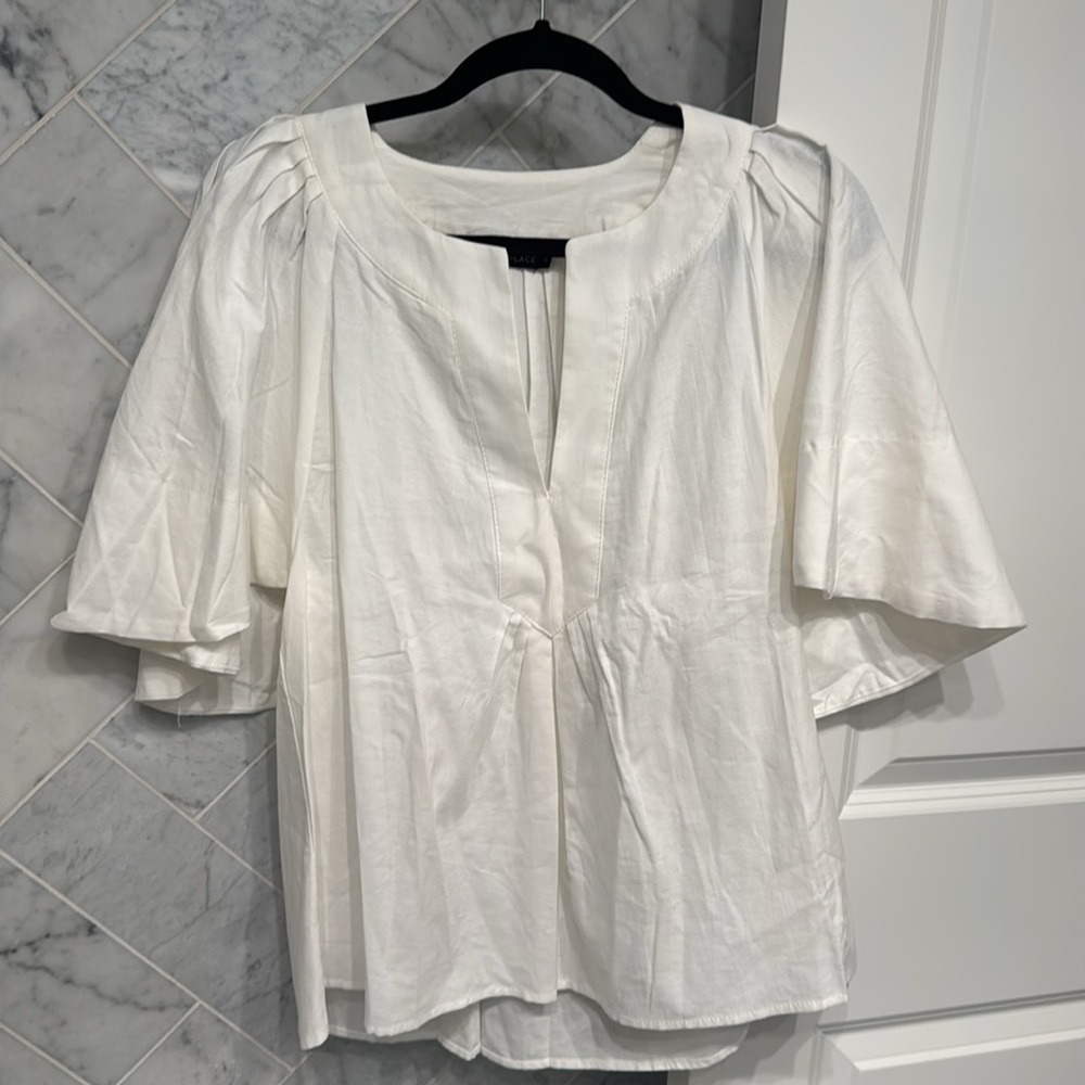 Pomander Place White Split-Neck Flutter Sleeve Blouse - Picture 6 of 9
